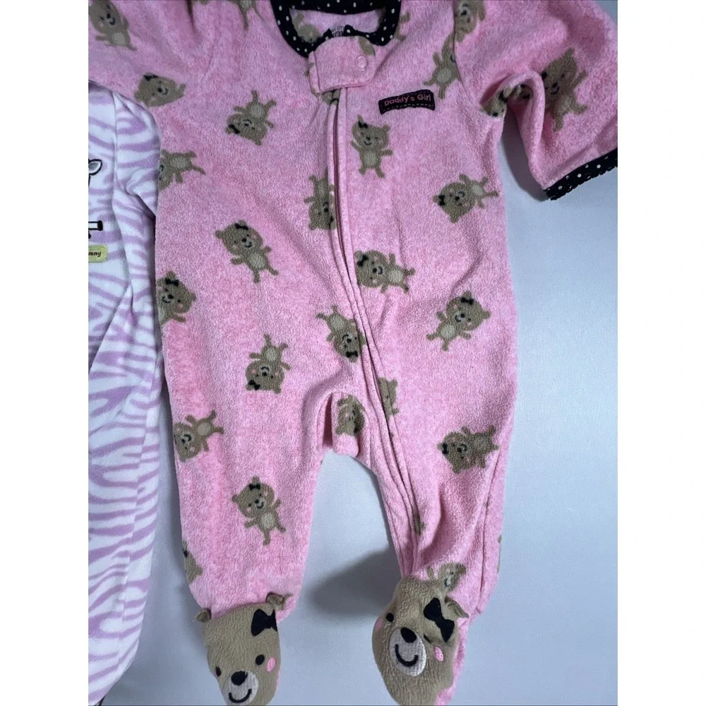 Carters Baby Girl Footed Pajamas Lot 6 Fleece Cotton Sleep Play 3M-6M